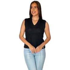 Colete Feminino Tricot Tranças Decote V Moda Casual Elegante