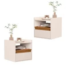 PROMOÇÃO Kit 2  Mesa de Cabeceira Suspensa Retrô com 1 Gaveta e Nicho 2 Unidade