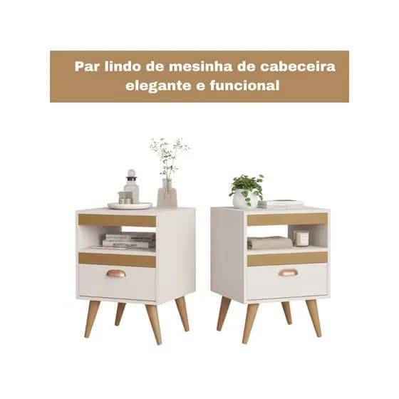 Kit 2 Mesas de Cabeceira Casal Criado Mudo com Gaveta Moderno para Quarto