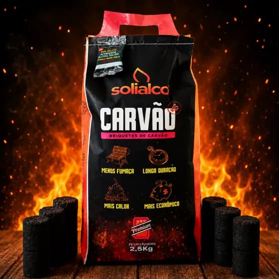 Carvão Briquete Eucalipto Vegetal Para Churrasco Menos Fumaça 2,5 Kg Ecológico