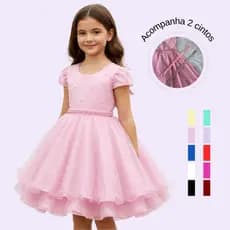 Vestido Infantil Juvenil Princesa Curto Pérola Festa Luxo Saia De Brilho