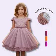 Vestido Infantil Juvenil Princesas Nervura Com Saia De Brilho Festa Curto