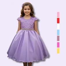 Vestido Juvenil Curto Com Aplicações de Flores Elegante