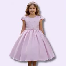 Vestido Juvenil Menina Festa Casamento Curto Cinto Pérola Saia Lisa