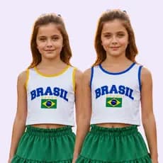 Kit 2 Cropped Infanto Juvenil Brasil Blusa Menina Bandeira Brasil Dry Fit Conforto