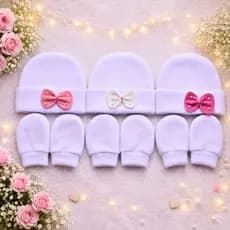 Kit touca e Luva em Soft com Laço e Meia Pérola/ Recem Nascido- 3 a 5 mês.Ideal para Dias Frios/Enxoval Bebê Menina