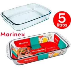 Assadeira Retangular de Vidro Grande Funda Marinex 5 Litros Lasanheira Sobremesas- Nadir Figueiredo