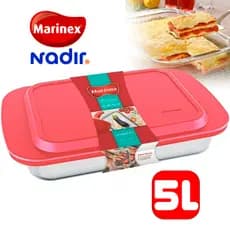 Forma de vidro Travessa Grande 5L Marinex Lasanheira Resistente c/Tampa de Plástico Vermelha Almoço
