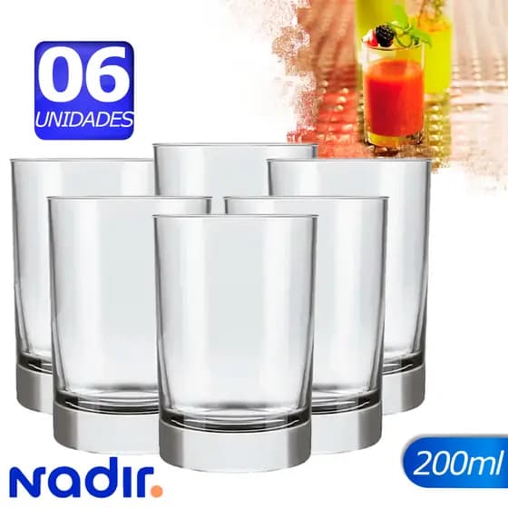 Kit Jogo 6 Copos Brooklyn Sm de Vidro 200ML Whisky, Bebidas Suco Nadir Design moderno e estiloso