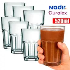 KIT Copos de Vidro Bristol Nadir 520ml Canelado Multiuso Vitaminas Almoço Buffet Vidro Temperado
