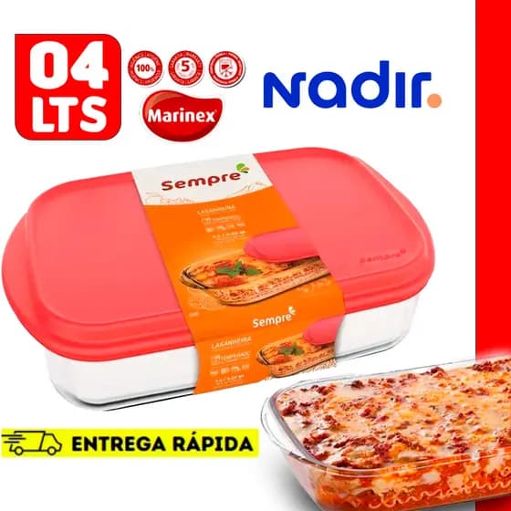 Assadeira 4 litros Com Tampa Marinex Sempre de Vidro Temperado Transparente Lasanheira Retangular