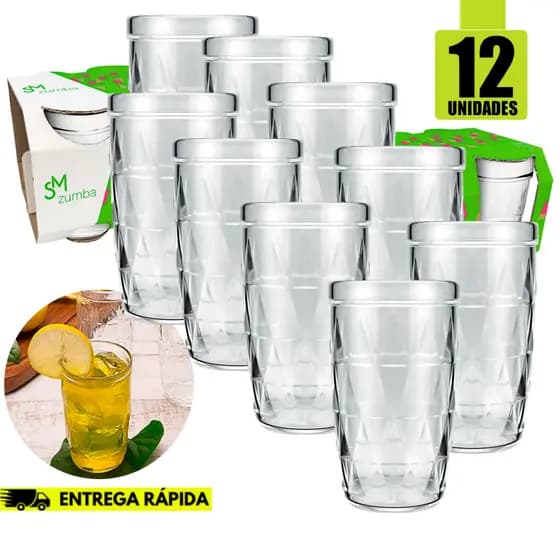 Kit Conjunto 12 Copos Zumba Vidro SM Nadir 270ml Jogo Conjunto Cozinha Bares Restaurante moderno