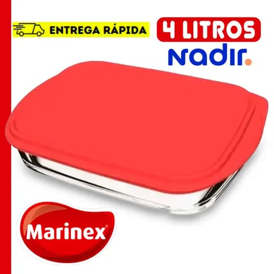 Assadeira de Vidro Resistente com Tampa de 4 litros Forma Lasanheira Grande Travessa Sempre Marinex