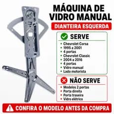 Máquina Vidro Manual Porta Dianteira Esquerda Chevrolet Classic 2004-2016 4 Portas Corsa 4P 95 à 01