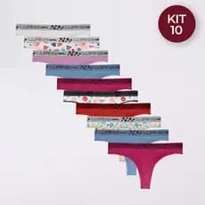 Kit 10, 5, 3 Calcinhas Fio Dental Cós Alto Com Elástico 100% Algodão Lisas e Estampadas