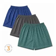 Kit 3 Shorts Samba Canção Pijama Masculino Adulto Estampas Sortidas Tecido Leve e Respirável