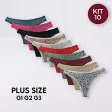 Kit 10, 5 e 3 Calcinhas Algodão Plus Size Tanga Básica Viés Conforto Dia a Dia Forro 100% Algodão