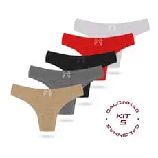 Kit 5 Calcinha Tanga Laço Microfibra Forro 100% Algodão Feminina Tecido Confortável e Leve