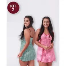 Kit 2 Camisolas Estampada Confortável Modelo Feminino Macio para Noite e Relaxamento