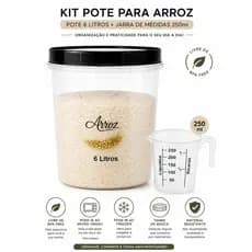 Pote Hermeticos 6 litros Mantimentos Organizador Cozinha  + Jarra Medidora 250m  Com Tampa Preta