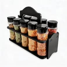 Porta Tempero com Alça e 10 Potes P/ Temperos e Especiarias 130ml Tampa Dosadora Dupla para Cozinha