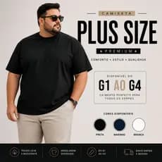 Camiseta Plus Size Masculina G1 ao G4 100% Algodao - Basica Gola Canelada