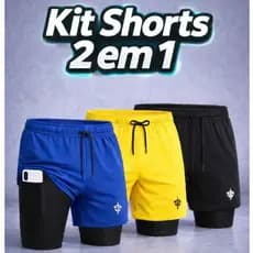 Kit 3 Short Masculino 2 em 1 Academia Esporte Bermuda Treino Masculina Plus Size