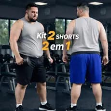 KIT 2 SHORT PLUS SIZE MASCULINO ACADEMIA 2 EM 1 ESPORTIVO FUTEBOL COM BOLSO COMPREENSÃO INTERNO