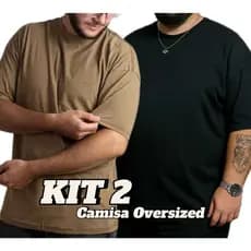 Kit 2 Camisetas Oversized Plus Size P ao G4 Gola Canelada Streetwear Basica