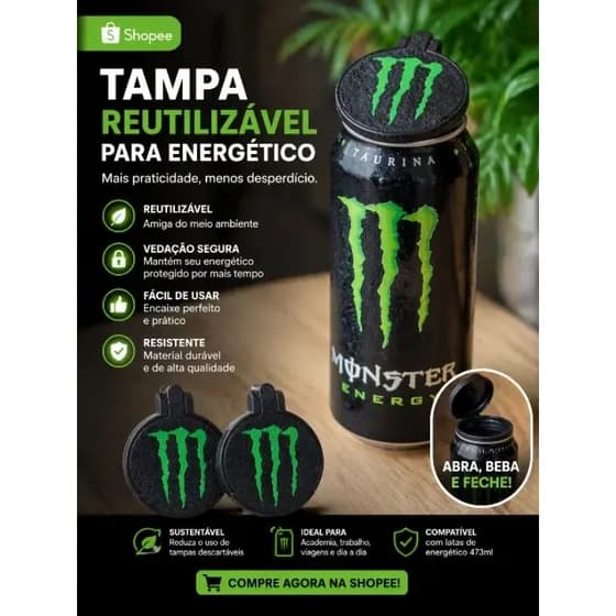Tampa Reutilizável para Lata de Energético 473ml – Vedação Segura”