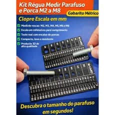 Kit 3 Régua Medidor de Parafuso e Porca M2 a M8 | Gabarito Métrico com Escala em mm | Ferramenta Mecânico