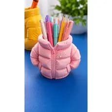Porta Caneta Criativo Jaqueta Puffer Rosa | Organizador de Mesa Decorativo | Impressão 3D