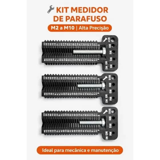 Kit 3 Régua Medidor de Parafuso M2 a M10 Alta Precisão Ferramenta Mecânica