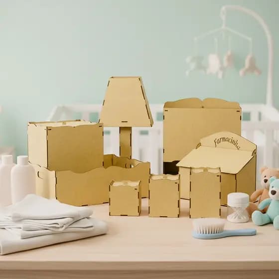 Kit Higiene 8 Peças Farmacinha Baby Mdf Cru Para Bebês Organização Decoração Quarto Criança