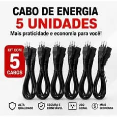Kit 5 Cabos de Energia Tripolar Reforçado Para PC TV Monitor Alta Qualidade kenzo seven