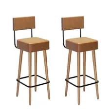 Kit 2 Banquetas Estofadas Alta C/ Encosto Bancada Balcão Cozinha Churrasqueira Pés Palito Barcelona