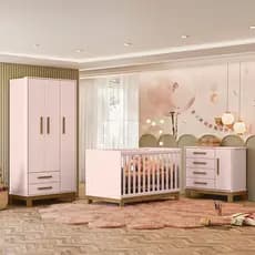 Jogo De Quarto Completo Infantil Bebê Guarda Roupa Comoda Berço C/ Colchão Q Encanto Slim 4340/4355/4315