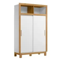 Guarda Roupa Quarto Infantil Bebê 2 Portas de Correr 2 Gavetas 1 Cabideiro Pés em MDF Flora 5085