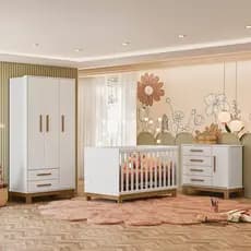 Jogo De Quarto Completo Infantil Bebê Guarda Roupa Cômoda Berço Mini Cama Q Encanto Slim 4340 / 4315 / 4355