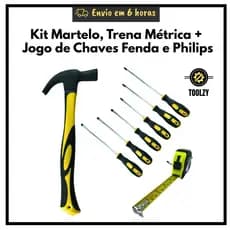 Kit Martelo Jogo Chave de Fenda Philips Trena MétricaFerramentas Profissionais