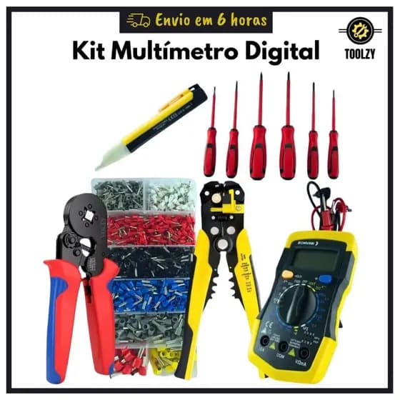 Kit Multímetro Digital Alicate Crimpar Decapador  Desencapador  de Fios Prensa Terminal Caneta Teste De Tensão