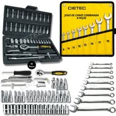 Jogo De Chave Soquete Catraca Chave Combinada Fenda Philips Soquetes Canhao Kit Ferramentas Completo Aço Crv