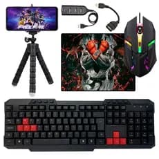 Kit Mobilador Completo Teclado Mouse Rgb Hub 4 Portas Mouse Pad Tripe 2 Adaptador Otg