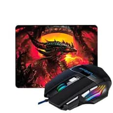 Kit Combo Mouse Gamer Para Jogo 3.200 DPI Óptico com LED RGB USB + Mousepad