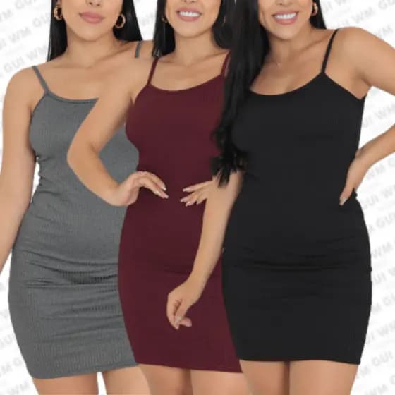 Kit 3 Vestidos canelado curto Alcinha vestido feminino vestido festa