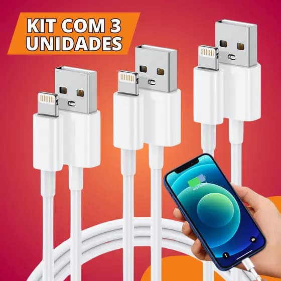 Kit Cabos Turbo Compatível Com Iphone Carregador Usb Usb-C 1 Metro - Escolha Seu Kit
