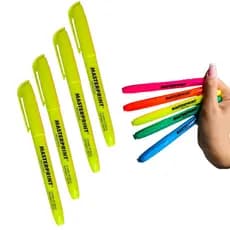 4 Un Marca Texto Neon Amarelo Masterprint Ponta Chanfrada Secagem Rápida