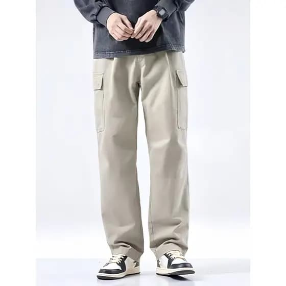 Calça Cargo Sarja Masculina Com Bolsos LateralPerna Reta UNISEX Com Cordão e Elastano Na Cintura