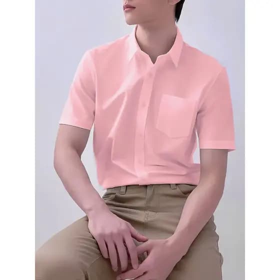 Camisa Social Lisa Manga Curta Com Bolso E Botão PP Até G2 Masculina Básica Importado