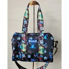 Bolsa Feminina Baú Alça Transversal Regulável Estampada Zíper Único Stitch Disney